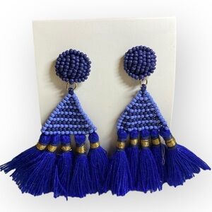 153 Blue Beaded Tassel Earrings